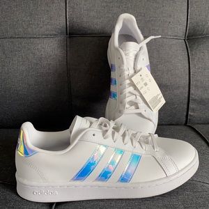 Adidas Grand Court white with iridescent stripes